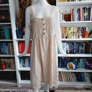 NEW Ava James Smocked Cream Front Button Dress P42